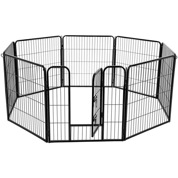 Meilleurs prix pour FEANDREA Luxe Parc Enclos pour Chiens Chiots Animaux de Compagnie 8 Panneaux Noir 80 x 80 cm PPK88H