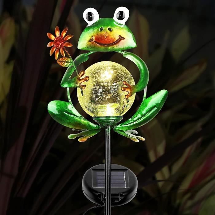 Lampe Solaire Grenouille En Résine - Décoration Jardin Extérieure Originale Et Mignonne Pour Pelouse, Terrasse Ou Cour