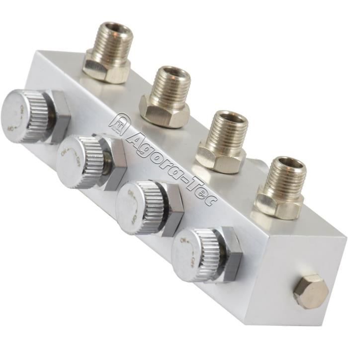 Distributeur D'air Comprimé 4 Voies - Pour Aérographe - Raccord 1/8" - Agora-Tec - 4