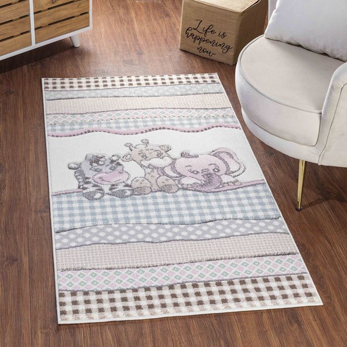 Tapis De Chambre Enfant Lapin "Clermont" Rose 120 X 170 Cm | Leroy Merlin