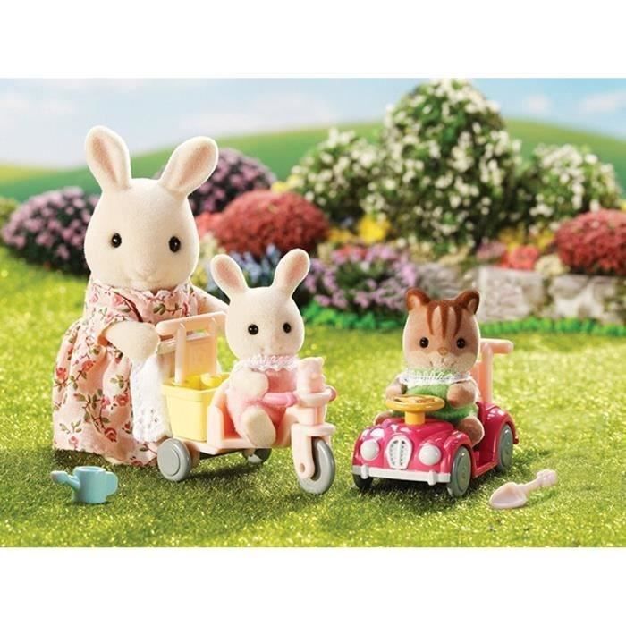 sylvanian families - tricycle & mini voiture bebes - jaune - sets prêts à jouer