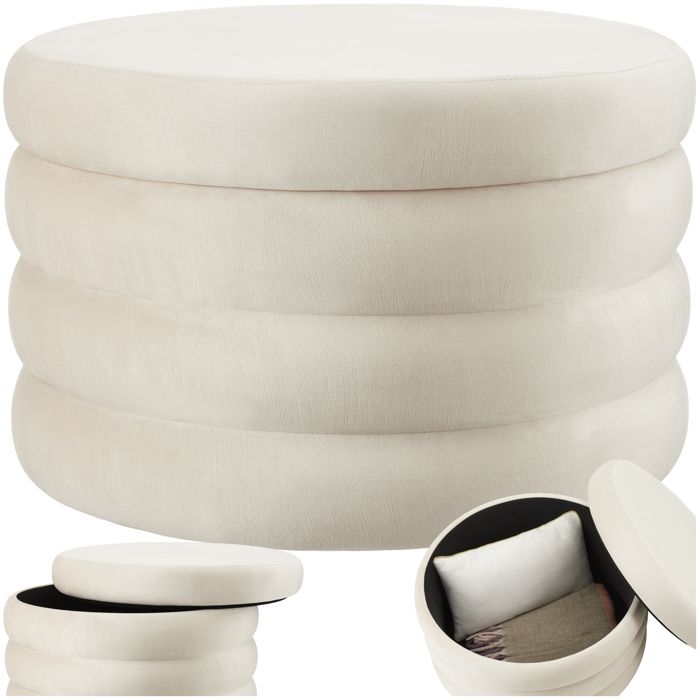 Tabouret - TECTAKE - Tabouret rond avec espace de rangement ALTU XL en bois MDF à laspect velours 67 x 42 cm - Crème/Blanc