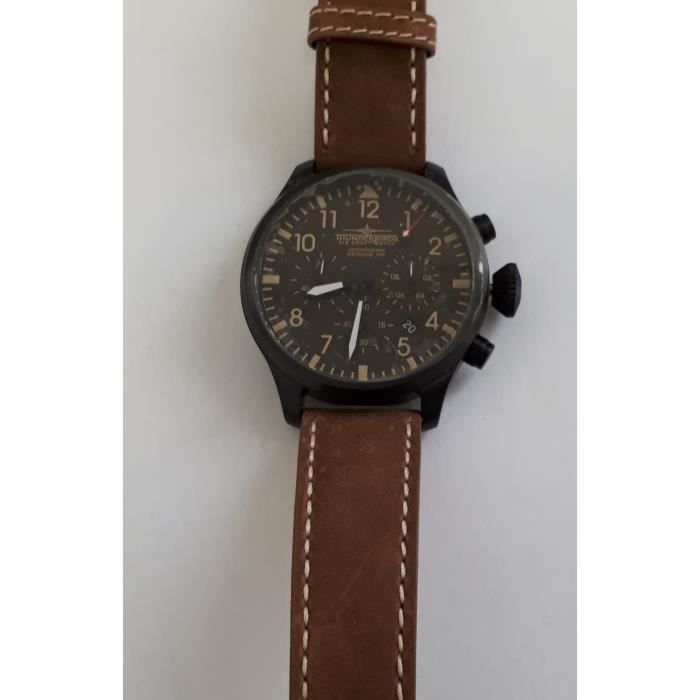Montre - Thunderbirds - Chronograph - Cuir véritable marron - 25 cm - Boîtier rond 4.7 cm