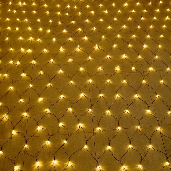 UISEBRT 3x2m Filet Lumineux Chaîne Lumineuse Extérieur Intérieur 250 LED Blanc Chaud Rideau de Noël Filet avec 8 Modes d'éclairage