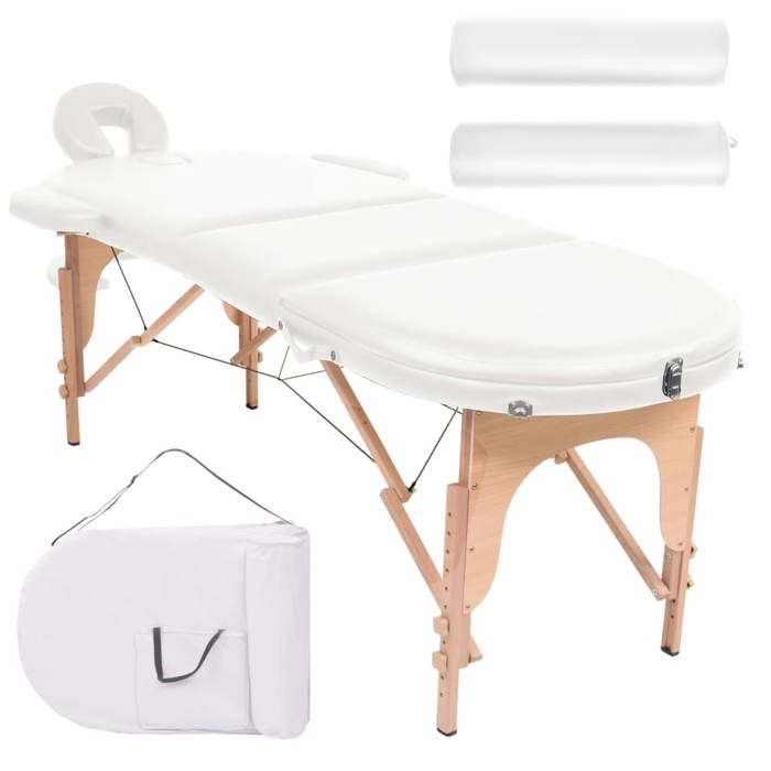 vidaXL Table de massage pliable 4 cm d'épaisseur et 2 traversins Blanc 110158