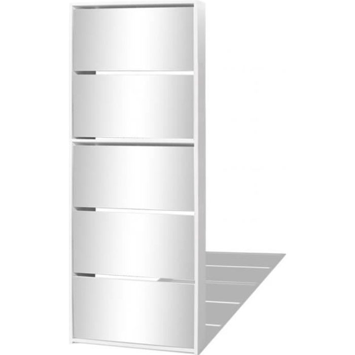 Vidaxl Meuble A Chaussures 5 Etageres Et Miroir 63x17x169 5 Cm