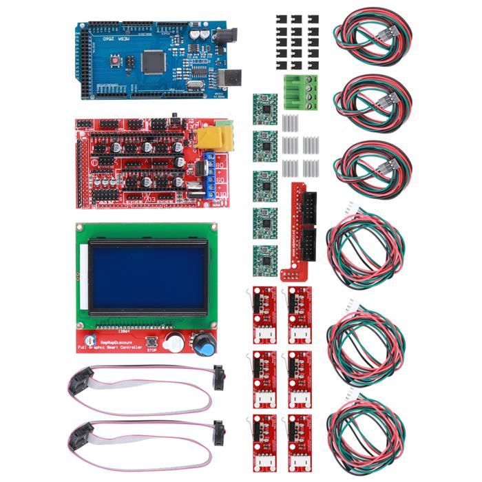 Kit Contrôleur Imprimante 3D DollaTek - RAMPS 1.4 + Écran LCD 12864 | Pour RepRap, Impression Sans PC