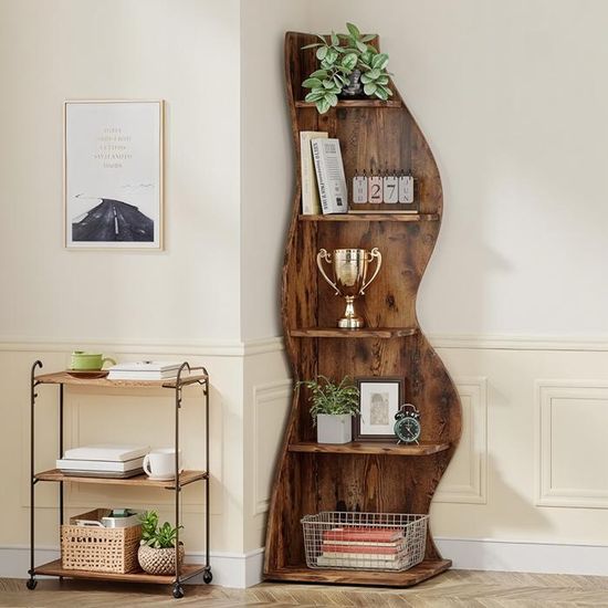 Étagère D'angle YITAHOME 6 Niveaux - Bibliothèque Zigzag Design - Blanc - 174.8 Cm