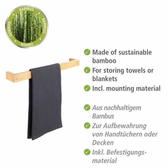 WENKO Porte-Serviettes Mural Bambusa 60 Cm - Barre En Bois De Bambou FSC
