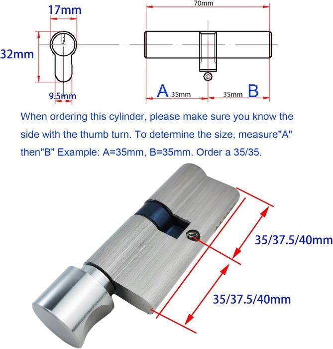 Cylindres De Serrure à Bouton 70 Mm - Lot De 4, équipés De Clés Identiques