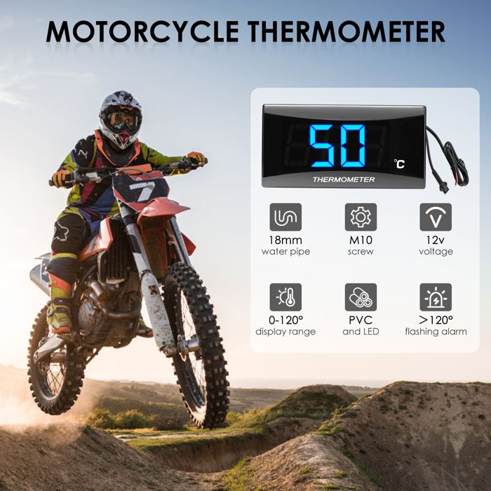 Jauge Température Eau Moto TKSE – écran LCD étanche, Boîtier ABS, Compatible 12V Pour Customisation