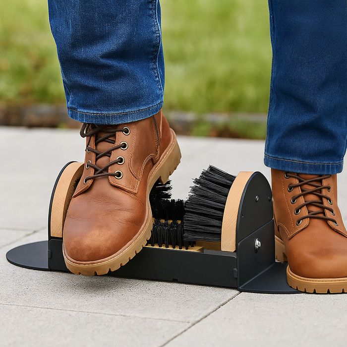 Décrottoir à Bottes Relaxdays En Fonte - Avec Brosses, Style Ancien Pour Extérieur, Noir/marron