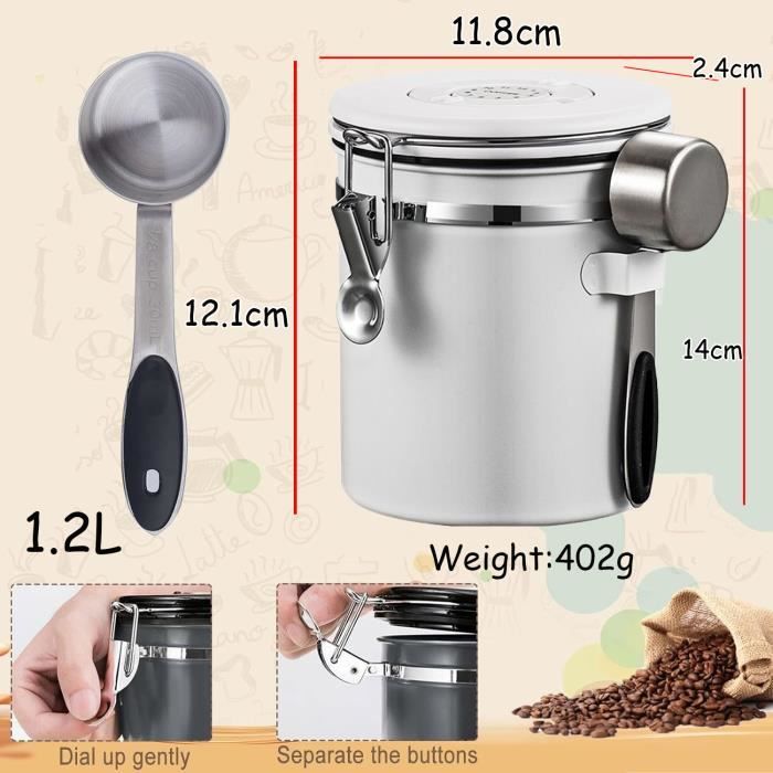 Boîte à Café Hermétique - Acier Inoxydable Récipient à Café Pour Café Avec Cuillère Doseuse
