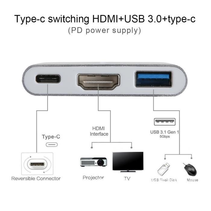 Adaptateur USB Type C vers USB,3.1 USB C (Thunderbolt 3) vers 3 Hub avec  interface d'extension femelle Type-C pour My16490 - Cdiscount Informatique