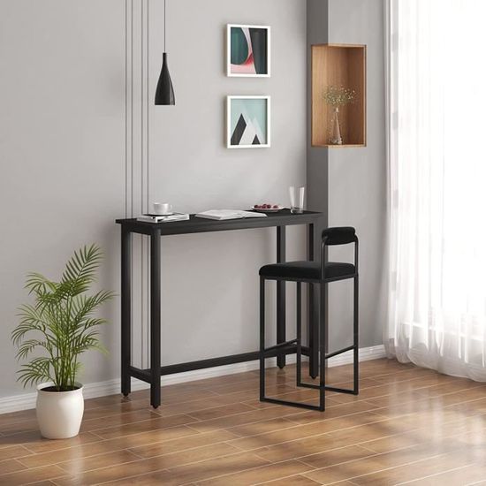 Lot De 4 Tabourets De Bar WOLTU Velours Noir - Hauteur Siège 75cm Avec Dossier Et Repose-Pieds