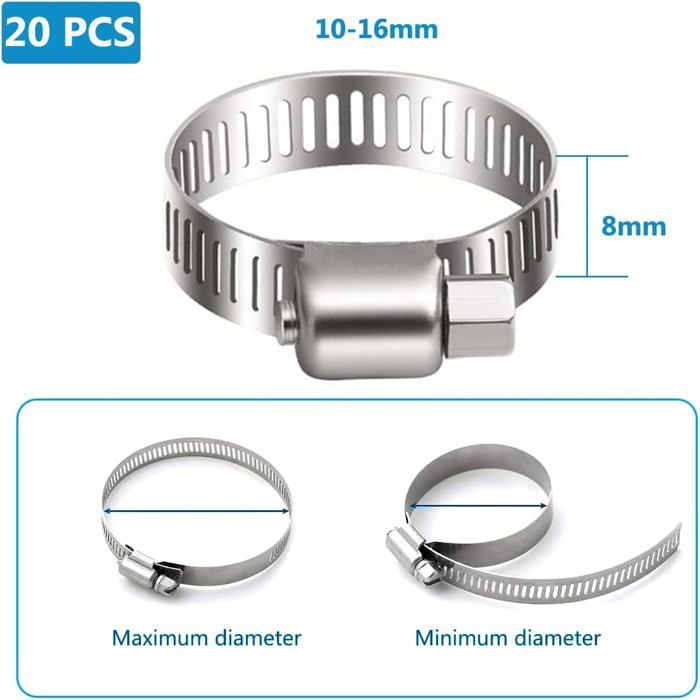 20 collier de serrage tuyau arrosage en acier inoxydable, collier inox ...