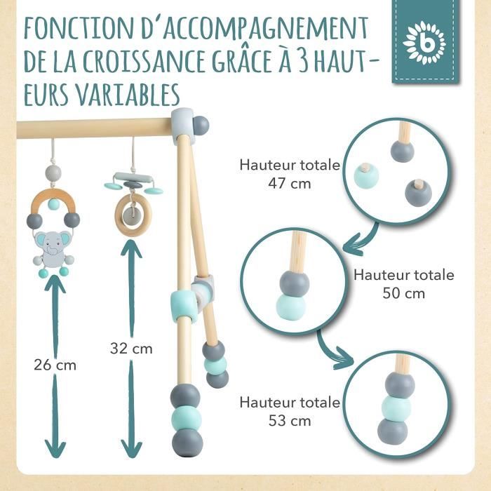 Arche Eveil Bebe Jouet à Partir de 0 Mois 4 Pièces Jouet Portique Eveil Bebe Jouets Suspendus Bébé, Pendentif en Bois pour Ggarçons et Filles pour