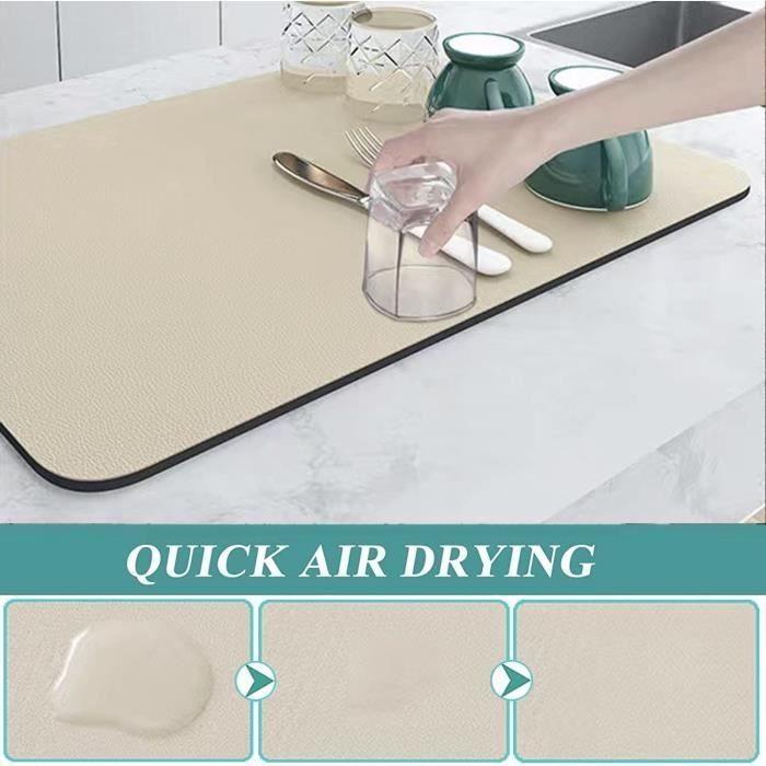 Tapis Séchage Pierre Diatomée 40x30cm - Antidérapant - Pliable - Pour Vaisselle, Bouteilles