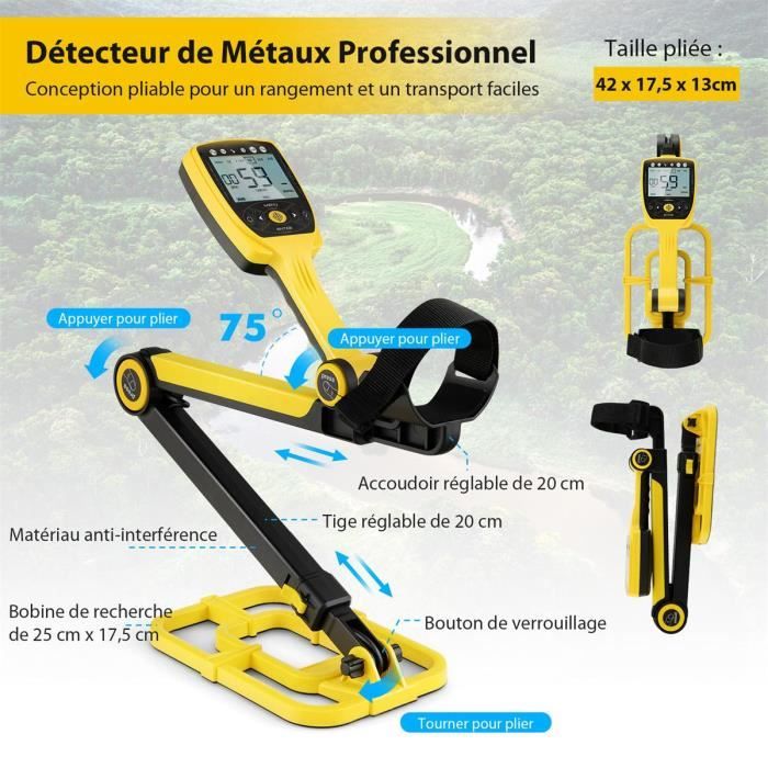 Détecteur De Métaux Hazlewolke Professionnel - Bobine Étanche 11'' DD, Détection Jusqu'à 30cm, 5 Modes