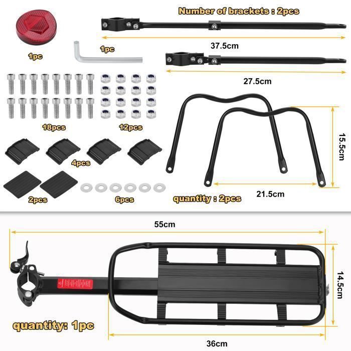 Porte-Bagages Vélo Réglable Alliage Aluminium - Charge 10kg Pour VTT 24" à 29"