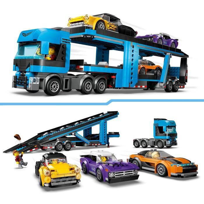 LEGO?� City 60408 Le camion de transport de voitures de sport, 4 v?�hicules pour enfants 