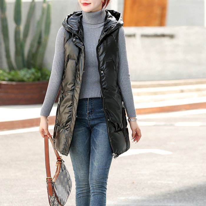 Doudoune sans Manche MISSMAO Noir Femme Léger et Chaud