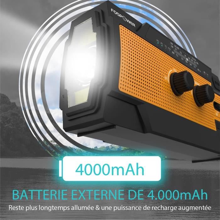 Radio De Survie Multifonction - Manivelle Solaire, Batterie 4000 MAh, Lampe Torche
