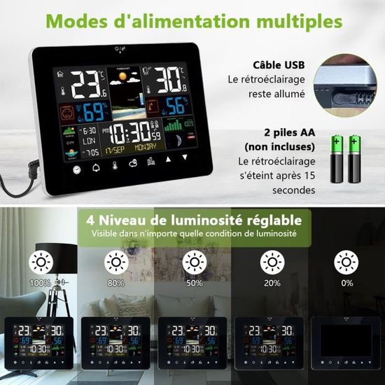 Station Météo Sans Fil Intérieur/extérieur - Thermomètre Hygromètre Avec écran LCD, Prévisions Et Rétroéclairage