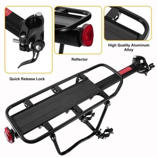 Porte-bagages Arrière Réglable Pour Vélo - Support En Aluminium, Charge Max 50 Kg, Installation Rapide Sur Tige De Selle - Avec Réflecteur De Sécurité - 6