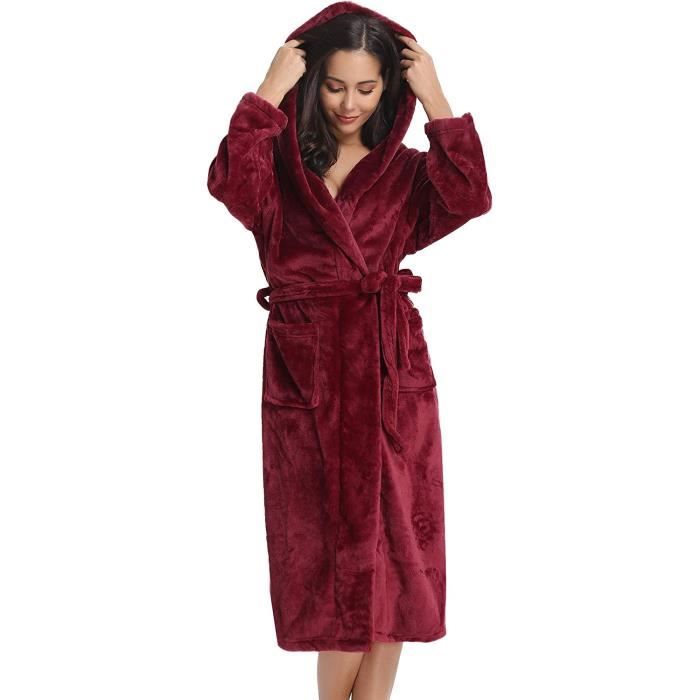 L Peignoir Polaire Femme Robe de Chambre Peignoir Capuche C et