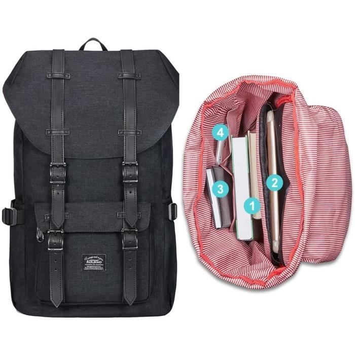 KAUKKO Sac a dos loisir Compartiment pour 15 ordinateur portable 22 Litres Noir A362 Cdiscount Bagagerie Maroquinerie