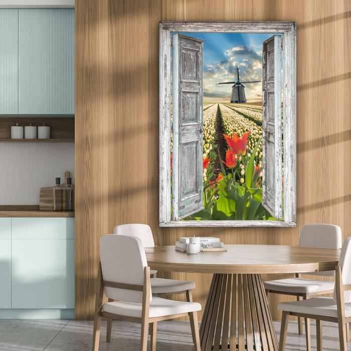 MuchoWow - Tableau Sur Toile - Paysage - 80x60 Cm - Peinture Plantes Fleurs Maison Huile