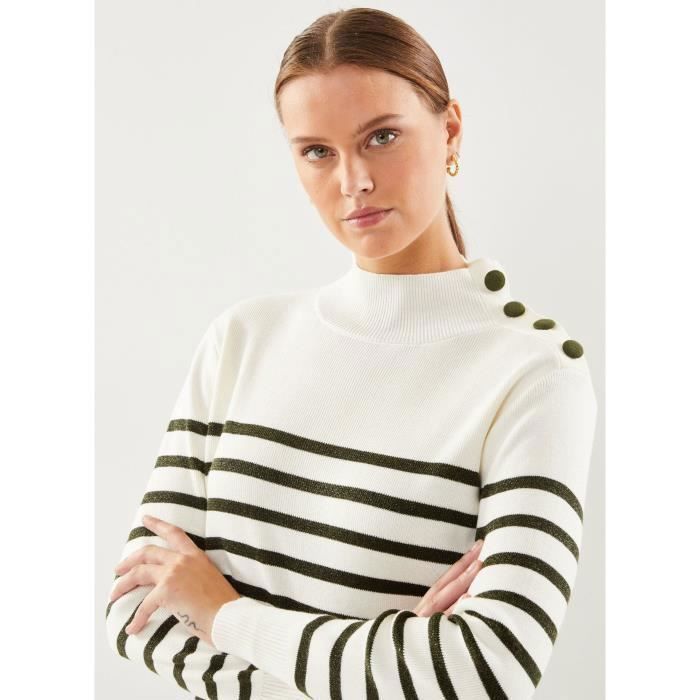 Pull femme La Petite Etoile Asha ECRU Col montant Raye facon mariniere Ecru Cdiscount Pret a Porter