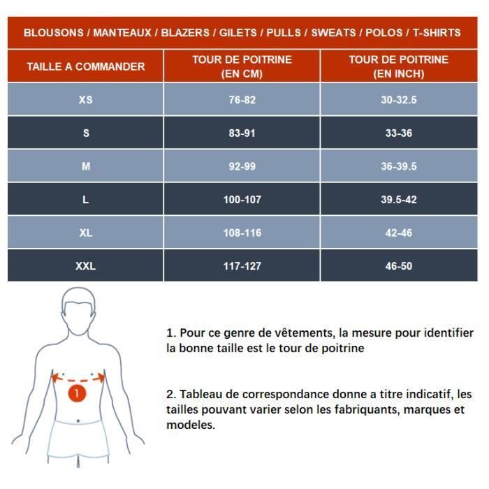 Correspondance taille homme 2025 chemise