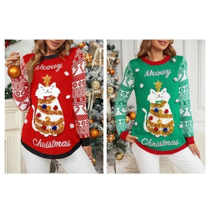 Pull de Noël en Tricoté Femme INSFITY Imprimé Chat Automne