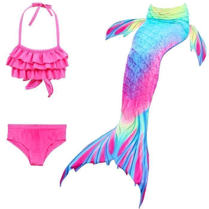 Kathevan Maillot de bain sirene bikini filles de 5 ans a 12 ans fete et vacances a la plage