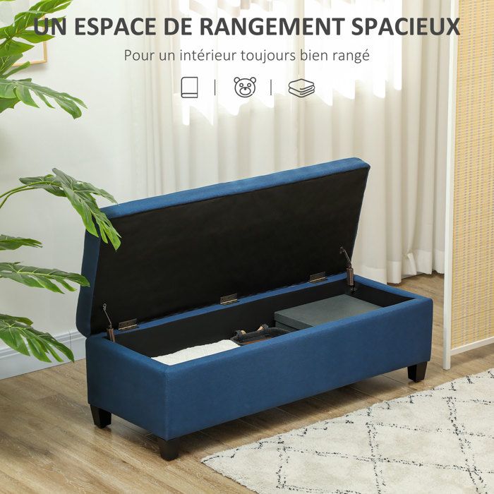 Homcom – Banc de rangement 53,8L – Siège rembourré en lin – Dimensions 132 x 42 x 50
