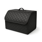 UNBRANDED Sac de Rangement Pliable Boîte Organisateur de Coffre Voiture Cuir PU Noir Couture Noire Résistant Imperméable Qualité 40x30x30cm