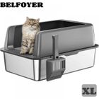 Bac à litière pour chat XL - BELFOYER - en Inox - Semi-ouvert - Durable, anti-rust, facile à nettoyer - 60 x 40 x 30 cm - Gris