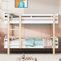 Lit superposé 90x190 cm - Cadre de lit en bois massif - Transformable en deux lits plateforme - Blanc