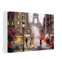MuchoWow - Tableau sur Toile - Paysage - 120x80 cm - Peinture Paris Tour Eiffel Parapluie Peinture à l'huile - Multicolore