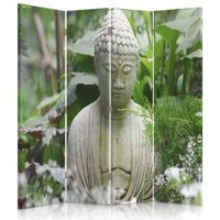 Paravent imprimé sur toile Bouddha Zen 145x170 cm 4 panneaux double face 360° cloison de separation Décoration d'intérieur