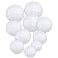 gift-6” 8” 10” 12” Lanterne Papier Boule pour Décoration Mariage Maison - 10 pièces Blanc