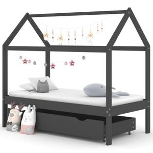 STRUCTURE DE LIT Cadre de lit enfant avec tiroir - AKOZON - Gris foncé - Pin - 80x160 cm