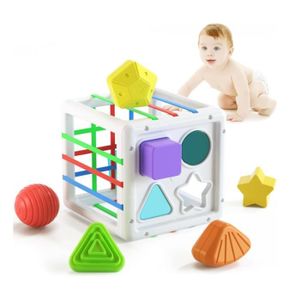 POUPON Juguetes clasificadores de formas - Montessori - Cubo sensorial - Blanco