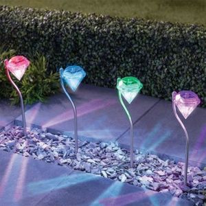 BALISE - BORNE SOLAIRE  Lot de 4 Led Solaires Diamant sur Piquet pour Jardin - Résistant aux Intempéries - Énergie Solaire