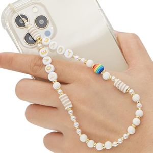 Étoile du Visage Souriant en Perles avec Pendentif Bracelet Antidérapant Chaîne Anti-Perte en Cristal de Téléphone Lanière de Perles de Téléphone Portable Chaîne pour téléphone Colorée en Perles 