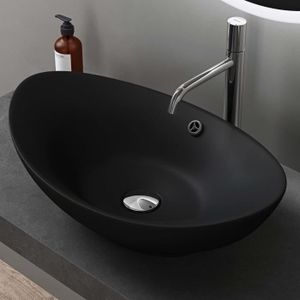 LAVABO - VASQUE Lavabo vasque à poser en céramique gris noir anthracite 59cm lave main Sogood Bruxelles818A 59x38x19cm