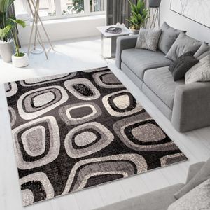 Tapiso Dream Tapis De Salon Chambre Moderne Gris Noir Crème
