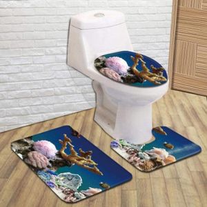 TAPIS DE BAIN  Tapis de Toilette antidérapant en Trois pièces à Impression Haute définition 3D de Poisson Animal sous-Marin 50x80cm[15420]